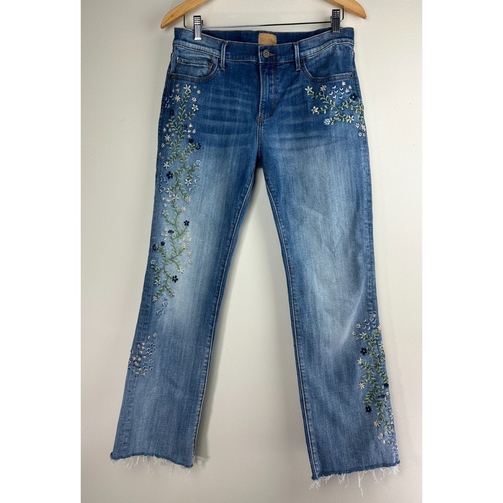 Driftwood Kelly Floral Embroidered Raw Hem Jeans Blue Women's Size 30 - Picture 2 of 14